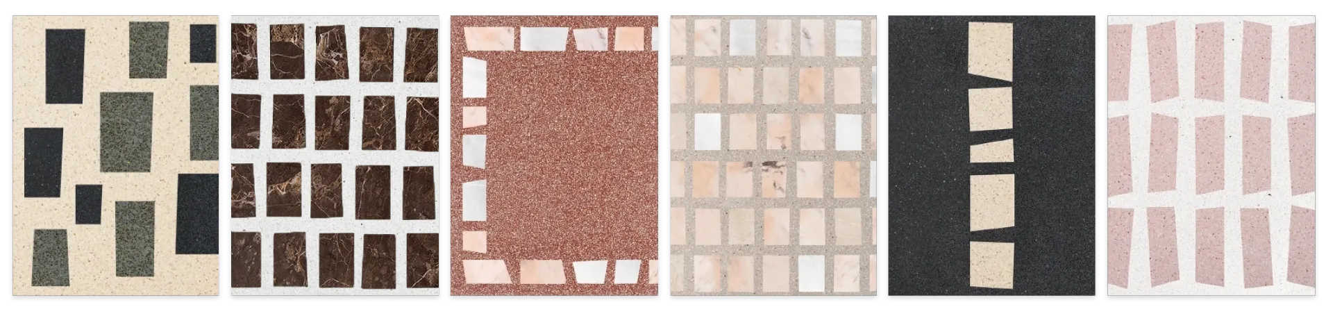 Hochleistungs-Terrazzo verziert mit rechteckigen Mustern aus Marmor oder farbenfrohem Granito